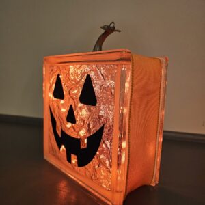 8x8" Pumpkin Face #1 Triangle Eyes (8x8) - Halloween Holiday Decoration | Unique Lighted Glass Block Gift