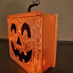 8x8" Pumpkin Face #2 Smiling Eyes (8x8) - Halloween Holiday Decoration | Unique Lighted Glass Block Gift